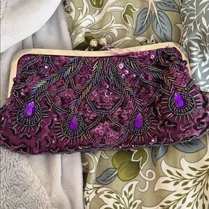 Vibrant Purple Beaded Clutch